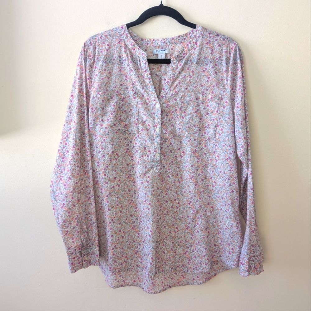 Old Navy Printed Ditsy Floral V Neck Popover Top Blouse Size Large